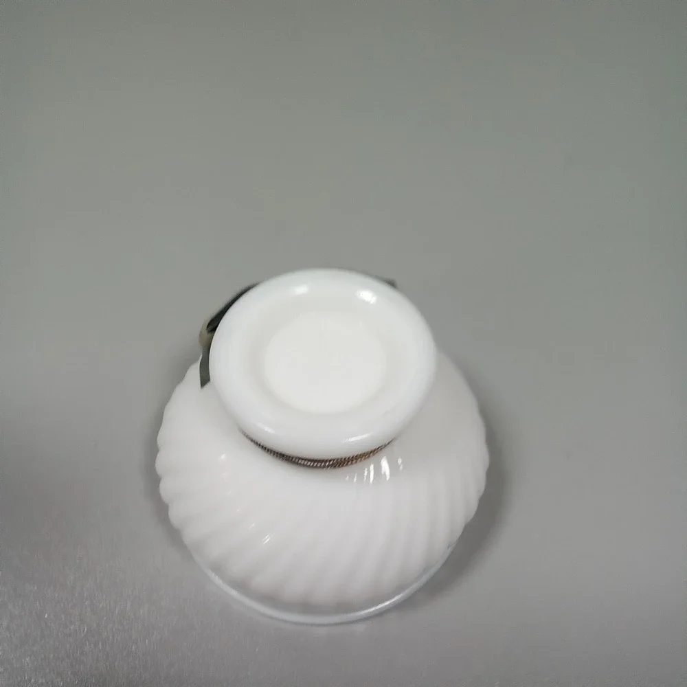 Vintage White‎ Milk Glass Swirl Ribbed Small Bowl with Green Velvet Bow Accent